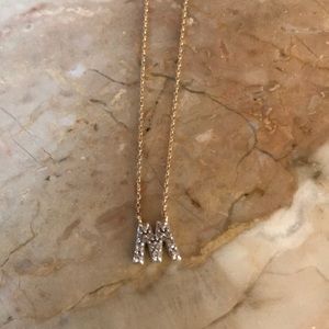 Stella & Dot 14k gold diamond Covet Pave Initial M necklace